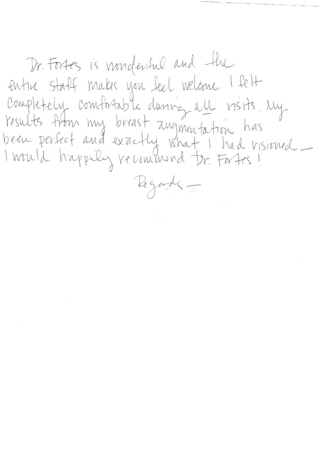 Patient testimonial for Dr. Fortes' breast augmentation.