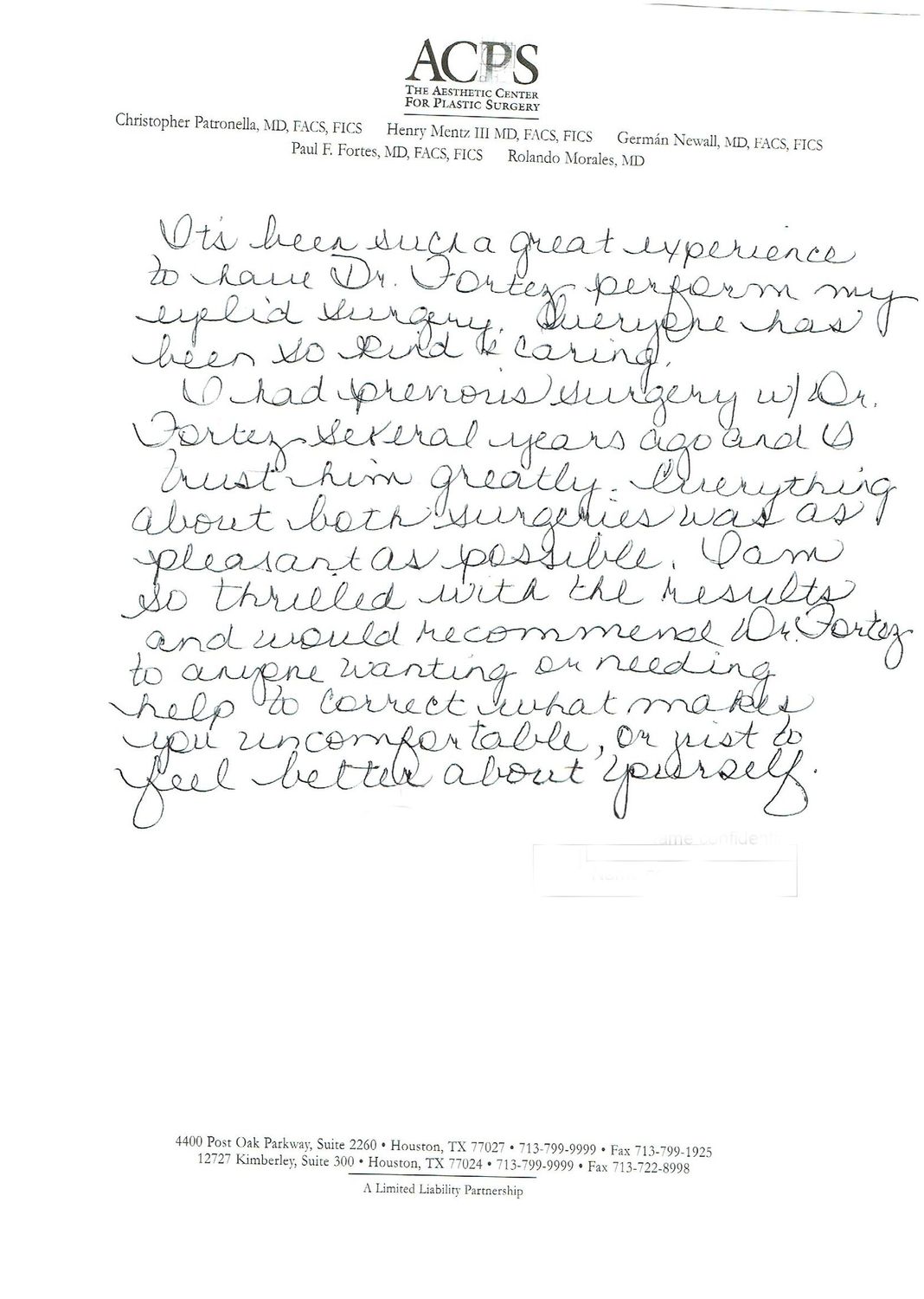 Patient testimonial for eyelid surgery experience.