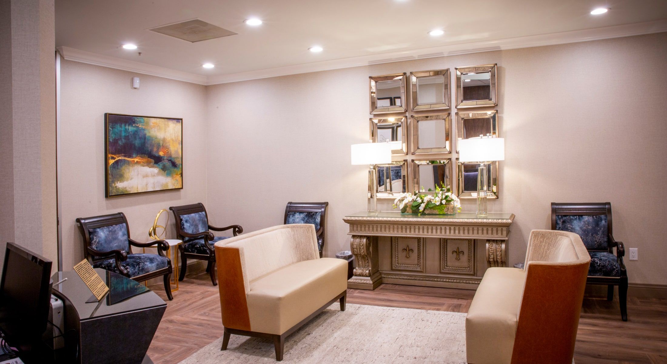 Cozy waiting area with modern decor.